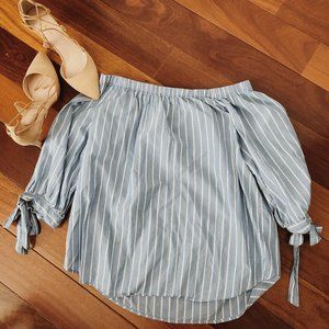 Blue and White Off-the-Shoulder Top